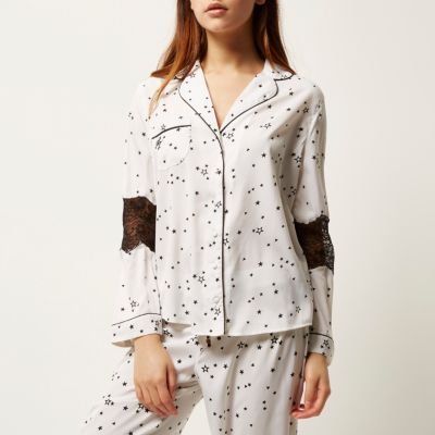 White star lace pyjama shirt